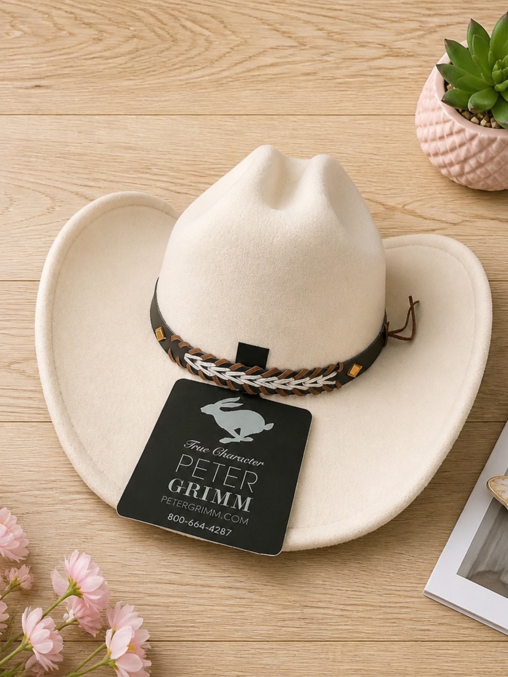 Peter Grimm Cream Western Felt Cowboy Hat with Braided Band